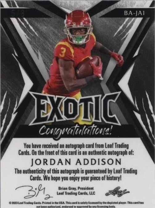 2023 Leaf Exotic Jordan Addison #BA-JA1