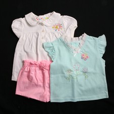 GIRLS INFANT PINK WHITE  GREEN 3 PIECE SET - 2 SHIRTS AND 1 PAIR SHORTS 12M NWT