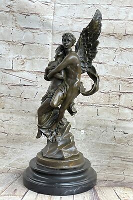 Jean Debut Sculpture of a Romantic Couple Angel Bronze Statue Nude Psyche Eros