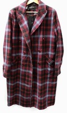 Women’s Maison Lener Purple Check Wool Blend Button Up Overcoat Size Uk 14