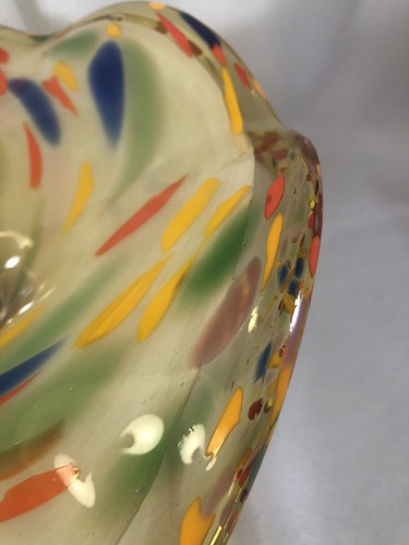 Murano Style Splatter Confetti 12” Art Glass Pedestal Centerpiece Bowl Gold Blue - Picture 10 of 12