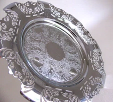 Farber Bros Krome Kraft Etched Chrome Tray 12” Round Plate Open Lace Vtg Art Dec