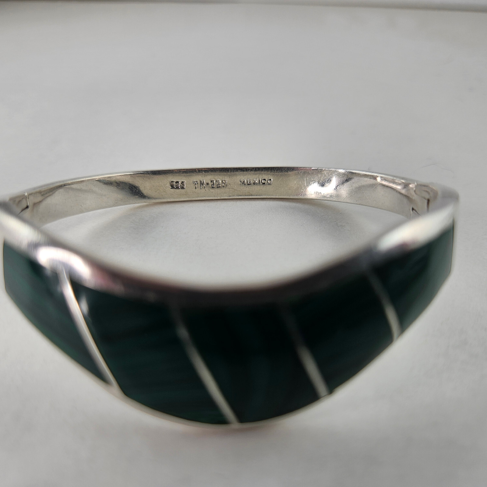 Sterling Silver Hinged Bangle Inlay Malachite Bra… - image 5