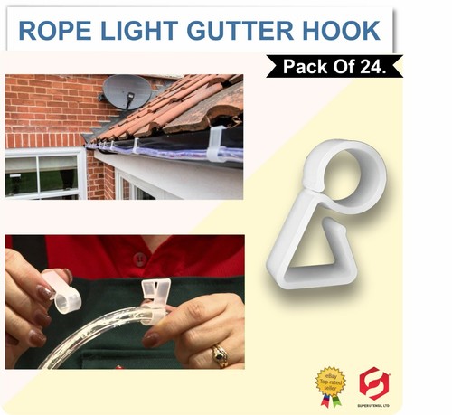 ROPE LIGHT HOLDER GUTTER HOOK SET OUTSIDE HANGING CLIP PLASTIC CHRISTMAS 24pcs - Picture 5 of 6