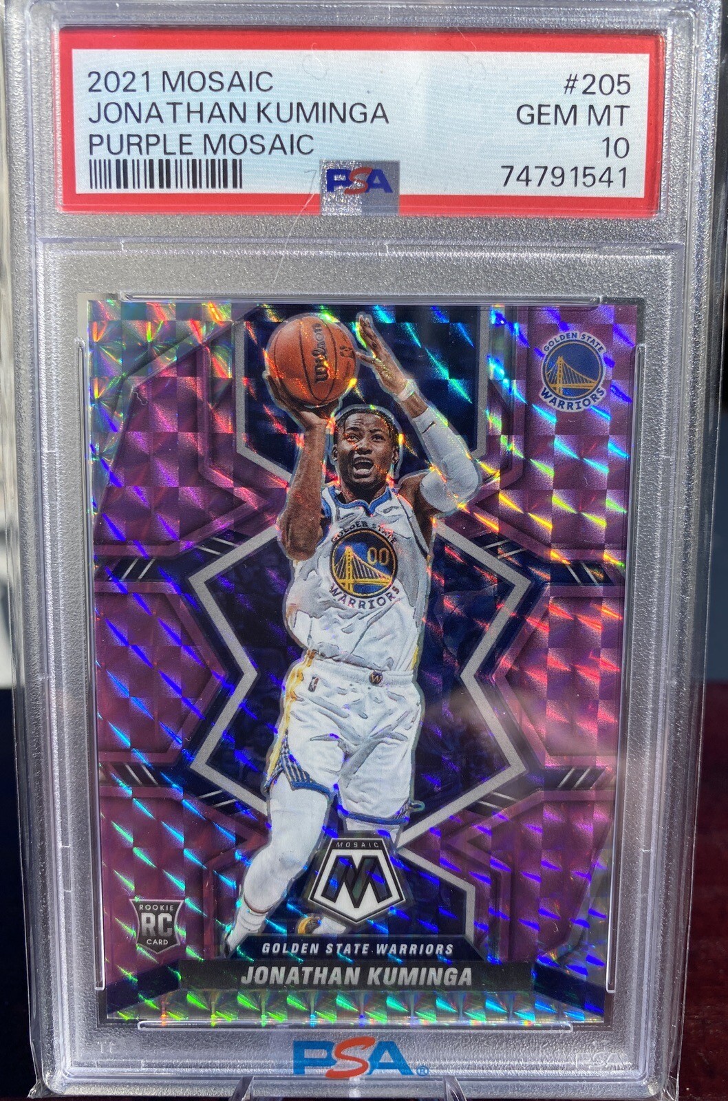 Jonathan Kuminga 2021-22 Panini Mosaic Purple Prizm True Rookie Card PSA 10 /49