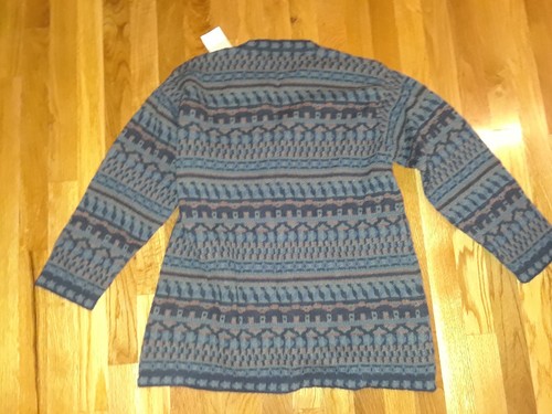 NWT Ladies TUMI Blue Gray Geometric 100% Alpaca Cardigan Sweater Size S Peru - Picture 3 of 7