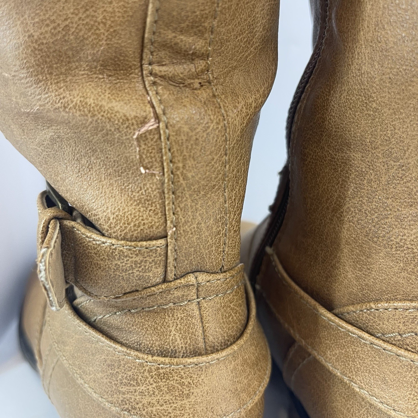 BareTraps Sheela Knee-High Boots 10M Cognac Brown Zip Buckle Riding Biker