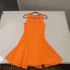 Express Orange Lace Geometric Fit & Flare Sleeveless Scoop Neck Knee Dress M
