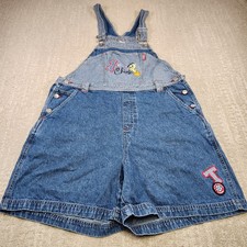 Vintage Looney Tunes Denim Overall Shorts Women 14W 16W Warner Brothers 90s Y2K