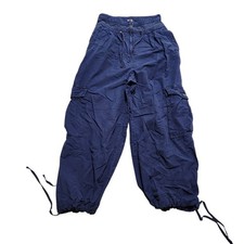 Free People Fly Away Parachute Pants Womens 2 Navy Blue Cargo Cotton Trousers