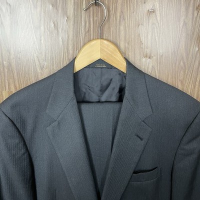 Hart Schaffner Marx 2 Piece Suit Mens 42L 40x30 Brown Herringbone Wool USA Made