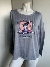 Life Is Good Tshirt Women Medium Gray White Snow Day Stretch Long Sleeve