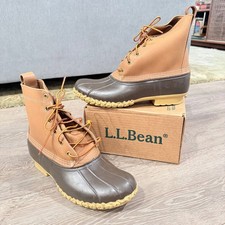 NIB LL Bean Mens 8" Bean Boots Tan Brown Leather Duck Boots 175052 Size 9 M