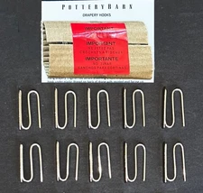 Set of (10) Pottery Barn Drapery Curtain Hooks Silver Metal Slide Pins FAST SHIP