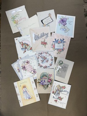 Ephemera Wedding Cards/used 1945-1950 Congrats Bells Floral Angels Best Wishes