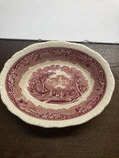 VTG  MASON'S VISTA ENGLAND IRONSTONE RED/PINK OVAL 9 1/2" VEGETABLE SERVING BOWL