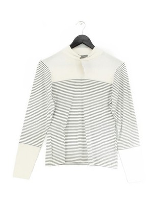 Neuwertiges Samt Damen Top M creme gestreift 100% andere Langarm Stehkragen Basic