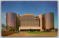 Vintage Hyatt Regency O'Hare Hotel Chicago Postcard Copper Glass Towers