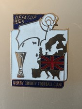 Broche prendedor E fabricante de insignias REEVES B'ham taza de la UEFA 1974-75 DERBY COUNTY raro vintage