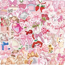 100PCS Coquette Stickers Pink Aesthetic Pack Cute Bow Tie Stickers for Girls ...