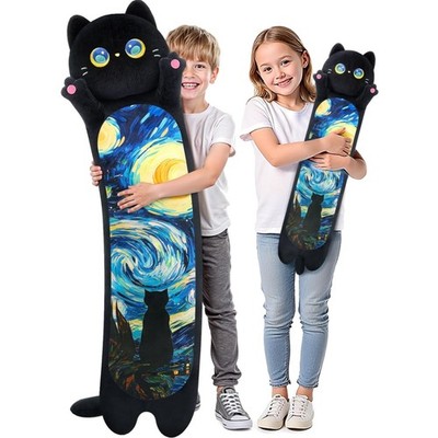 50CM Kuscheltier Kawaii Langes Katzen Plüsch Kissen Schwarze Katze Stofftiere...