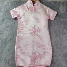 Handmade Silk Girls Pink Qipao Dress Floral Chinese Cheongsam Size 4-6 Approx