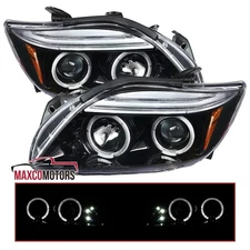 Jet Black Projector Headlights Fits 2005-2010 Scion tC LED Strip Halo Lamps Pair