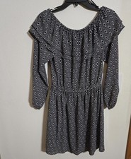 NWT MICHAEL KORS Women's Black/White Geometric Print Ruffle Top Mini Dress Sz S