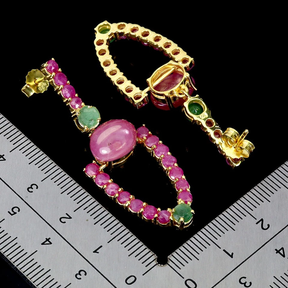 Pendientes de plata de ley 925 rubí ovalado 10x8 mm esmeralda piedras preciosas naturales joyería Foto 3 de 4