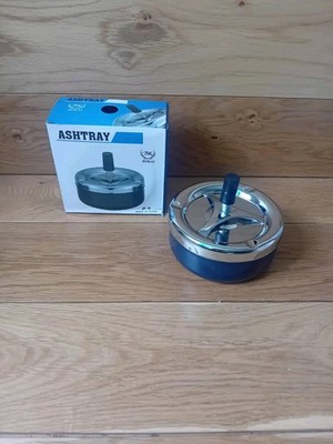 Neu Spinning Aschenbecher Winddicht Indoor Outdoor Rauchen Zubehör Blau Silber