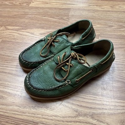 Frye Shoes Boys Size 1 Green Leather Sully Boat Moc Toe Casual Lace Up 80400