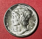1945 Choice Uncirculated US Mercury SILVER Dime "Philadelphia" Mint! Old US Coin
