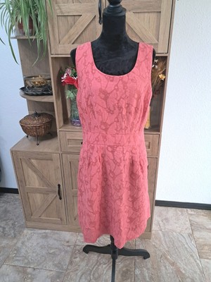 Banana Republic Women's Sz 14Coral A-line Cocktail Dress Embossed Floral Lined