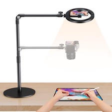 Overhead Phone Mount with Light for Video Recording, Adjustable Desk Ring Lig...