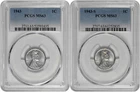 1943 P + S 1c Lincoln Steel Wheat Cent PCGS MS 63 Two Coin Lot New Holder