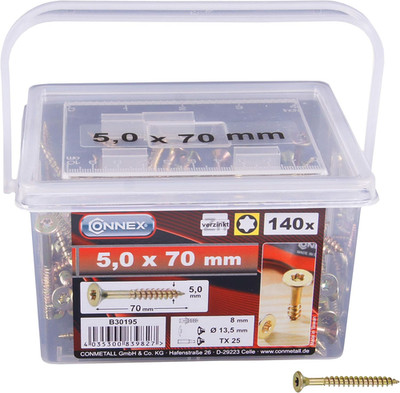 Universalschrauben 5,0 x 70 mm - 160 Stück im Set - Senkkopf - TX-Antrieb - Teil