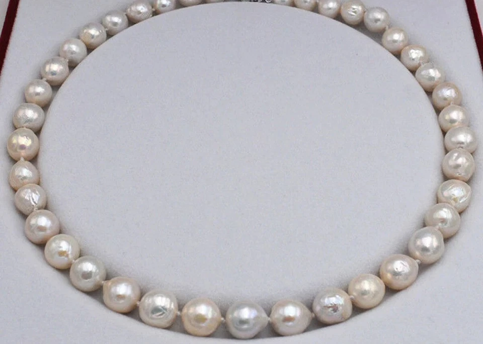 Huge 11-12mm Real Natural White South Sea Baroque Edison Pearl Necklace 14-36'' - Image 4 of 4