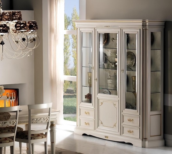 Vitrine Wohnzimmer MöBel Anrichte Massive Holz Vitrinen Glas Schrank Echtholz-image