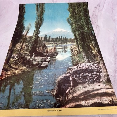 Xochimilco Y El Popo - Retro Mexican Art 11.5x14.5'' Art Print V22