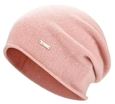 Wool Slouchy Beanie for Women,Soft Warm Beanies Hats- Lightweight sparkle Pink