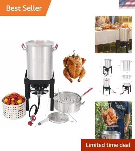 Fully Equipped 30 Qt Turkey & 10 Qt Fish Fryer Set with Durable Steel Stand