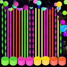 656 Feet Crepe Paper Streamers Neon Party Decorations, 8 Rolls UV Reactive Paper