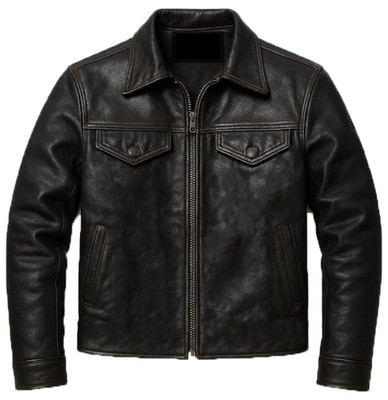 Men s Black Leather Biker Jacket Motorcycle Genuine Leather Zip-Up Rider Coat