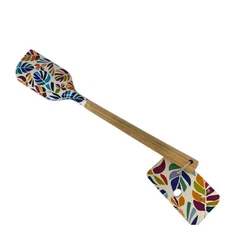 Tabitha Brown Silicone Spatula Tropical Leaf Flower Print Rubber-wood Handle NEW