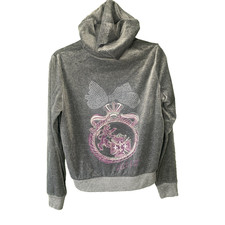 Juicy Couture Velour Track Jacket Size Large Vintage Y2K Full Zip Gray Hoodie