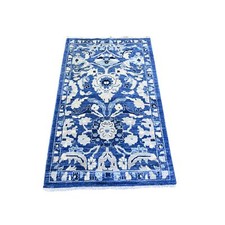 3' x 4'9" Blue Densely Woven Peshawar Mahal Design Wool Hand Knotted Rug R74965