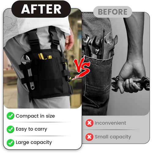 Tool Pouch for Leg Lightweight Portable Tool Bag with Belt Clip Adjustable Tool - Picture 9 of 22