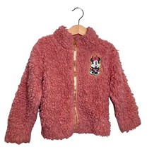 Disney Junior Minnie Mouse Jacket Size 4T Pink Sherpa Warm Embroidered Patch
