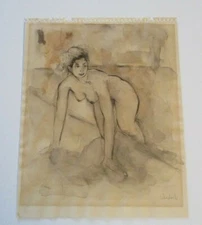 STANDISH COLECTION DRAWING NUDE WOMAN PRETTY FEMALE  EXPRESSIONISM MID CENTURY