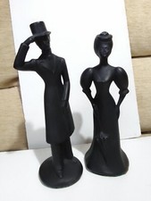 Black silhouette figurines, Victorian lady and gent, Churchill pottery